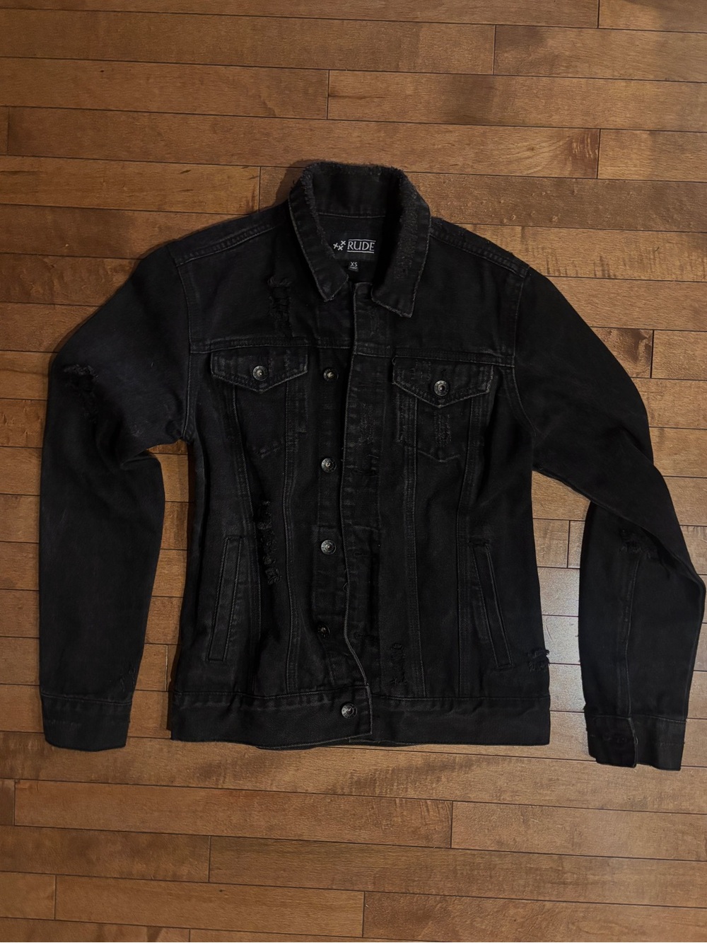 XXX RUDE Black Distressed Denim Jacket
